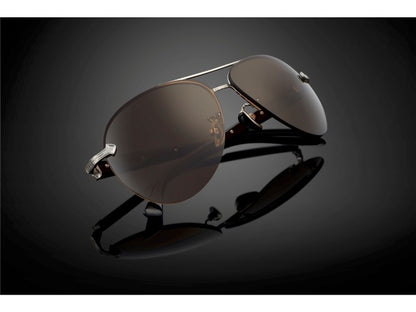 DOMINANCE sunglasses in Mirror [Brown] – flat lay shot with strong contrast
